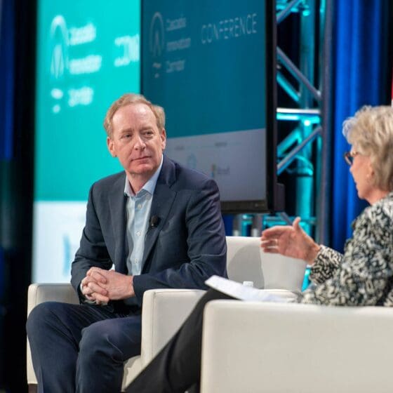 Brad Smith, President and Vice Chair of Microsoft, and former Washington Governor Chris Gregoire, CEO of Challenge Seattle, in conversation at the 2022 annual conference.