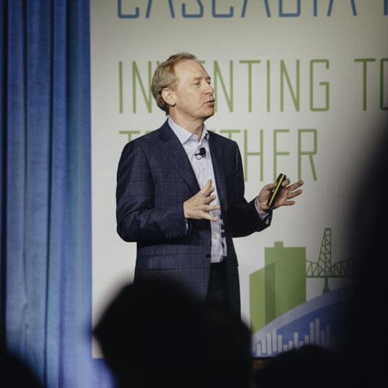 Brad Smith, President and Vice Chair of Microsoft, speaks at the 2019 annual conference.